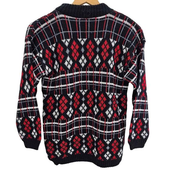 Vintage Black Red White Argyle Print Acrylic Sweater Women's Size MEDIUM - Picture 2 of 4